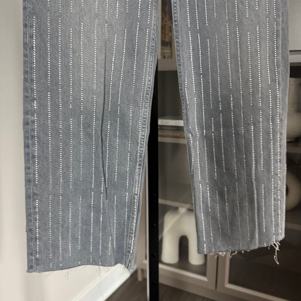 Zara Boy Boy Fit w Embellishment Striped Relaxed Straight Jeans 4 NEW Grey Denim - Picture 4 of 7